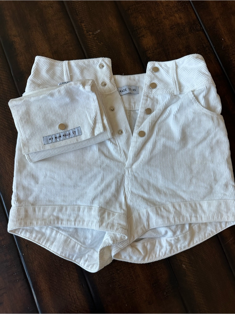 My Mum Made It White Corduroy High-Waist Shorts